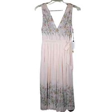 ASTR Dress L Sheer Floral Ruffle Wrap NWT Lined Pale Peach New