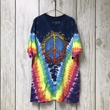 Vintage Liquid Blue Men/Women Multicolor Peace Sign Tie-Dye Graphic T-Shirt 2XL