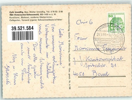 39521584 - 7824 Hinterzarten Cafe Unmuessig - Bild 2 von 2