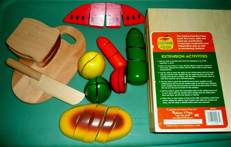 Melissa & Doug Wooden Food Tray Set-Kids Cut Food-Good Quality Fun & Dexterity