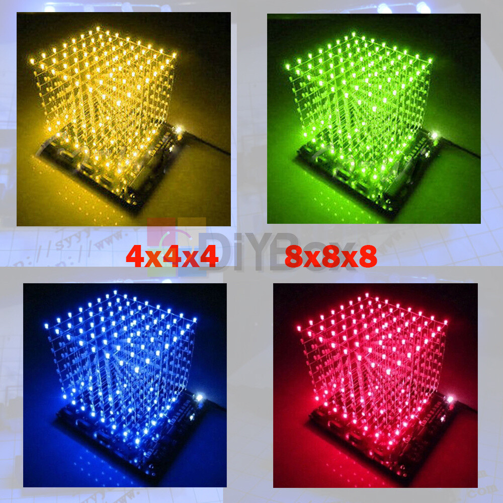 Overzicht Onleesbaar verhouding 3D LED Light 4x4x4/ 8x8x8 Square LED Cube Lamp LED PCB Board Electronic DIY  Kit | eBay