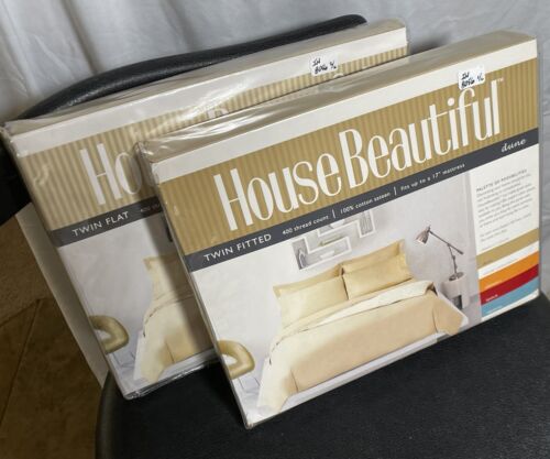 Twin Flach/Spannbettlaken-100% Baumwolle-400 Thd Ct-Dune Farbe-Haus schön IN8056 - Bild 7 von 10