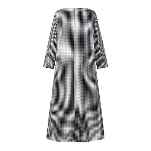 Damen Langarm Karo Freizeit Locker Kaftan Abaya Kleid Lang Maxikleid Plus Größe - Bild 11 von 14