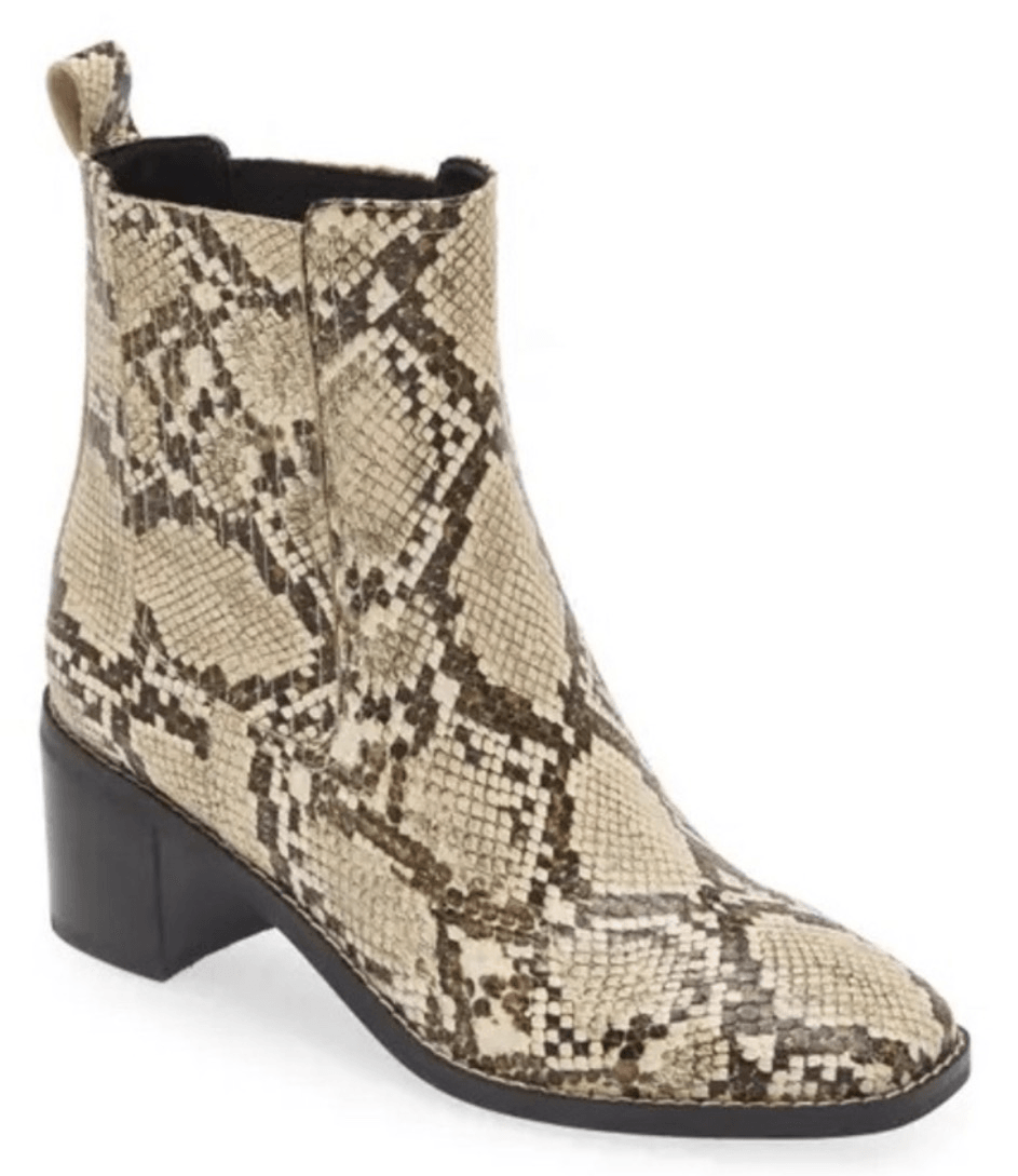 Nordstrom Rack Ankle Booties Size Leather Snake Print Block Heel NEW