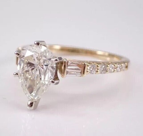 Pear Cut Simulated Diamond Solitaire Engagement Ring In 14k Yellow Gold Plated - Bild 6 von 8