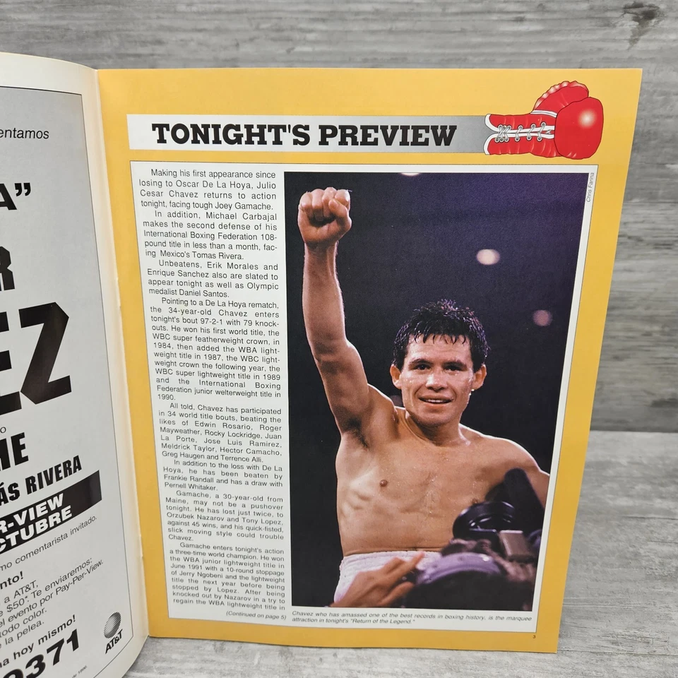 Julio Cesar Chavez vs Gamache Carbajal vs Rivera 1996 Boxing Program w DeLaHoya - Image 2 of 4