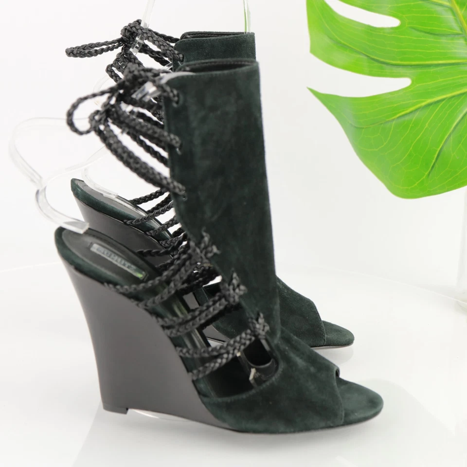 Sandalia SCHUTZ para mujer Camurca Cabra talla 8 negra gamuza tacón de cuña corbata envolvente al tobillo Foto 4 de 4