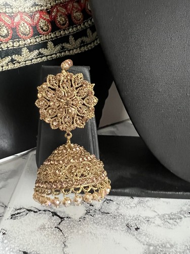 New Indian Pakistani Earring Tikka Set Jewellery Head Chain - Picture 3 of 3