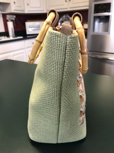 Bueno Monkey Pattern Woven Canvas Hand Or Shoulder Bag Bamboo Handles Never Used - Picture 8 of 18