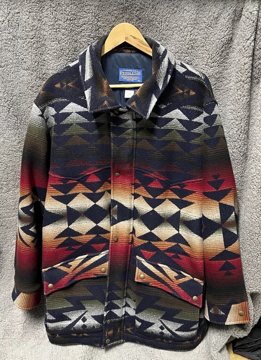 PENDLETON Vtg Native American Tribal Wool/Cotton Lined Jacket Mens