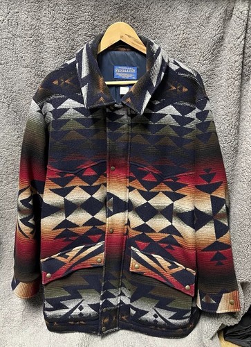 PENDLETON Vtg Native American Tribal Wool/Cotton Lined Jacket Mens Large U.S.A - Picture 1 of 11