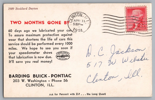1909 Stoddard Dayton Postcard - Picture 2 of 2