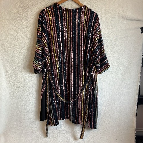 Skies are Blue Sequin Stripe Cardigan Kimono Women's 1X 2X - Picture 7 of 10