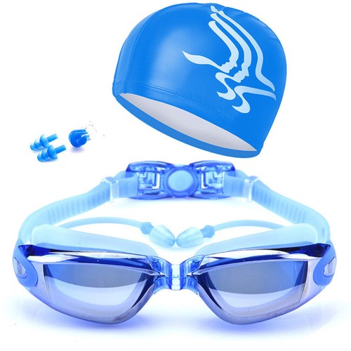 Adult Swimming Glasses Kit Coated Lens Anti Fog Swim Goggles with Cap Nose Clip - Picture 10 of 16