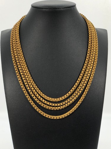 VTG Multi Strand Box Chain Necklace Art Deco Gold Tone Graduated Lengths Estate - Picture 2 of 5