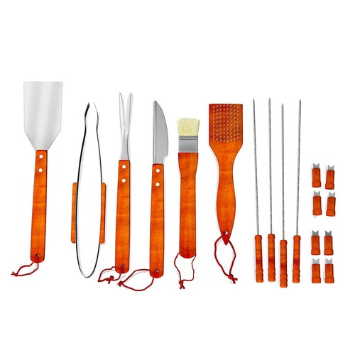Home-Complete 18-Piece Wood and Stainless-Steel BBQ Grill Set with Case - Picture 6 of 7
