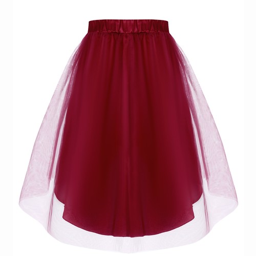 Girls Tulle Skirt Femininity Party Skirt High Low Long Asymmetrical Fake Flower - Picture 12 of 81