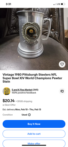 Vintage 1980 Zinn Pittsburgh Steelers Sammeltasse/Stein Super Bowl XIV - Bild 11 von 11