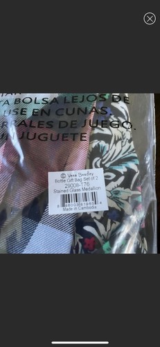Vera Bradley Bottiglia di Vino Sacchetto Regalo Set 2 Medaglione Vetro Colorato Cotone Riciclato - Foto 4 di 5