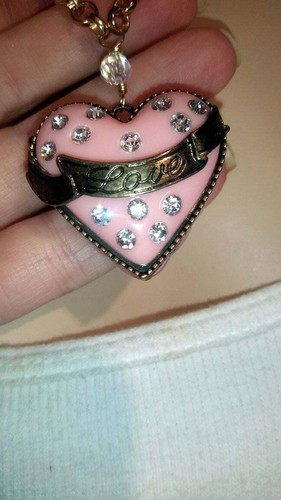 Pink Enamel Rhinestone Locket on 18" Rollo Chain with Swarovski Connector - Picture 3 of 5