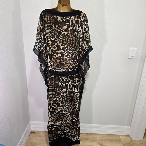 Marc Bouwer Sheer Maxi Caftan Kaftan Womens 1X Leopard Beaded Boudoir Chemise - Picture 6 of 11