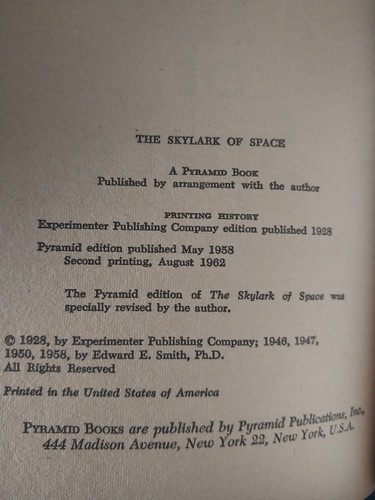 E. E. "Doc" Smith - Skylark of Space - Second Pyramid Printing - Imagen 6 de 6
