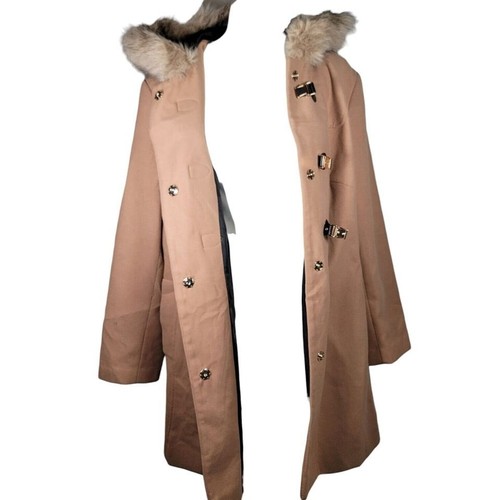 Asos Camel Nude Brown Swing Skirt Duffle Coat Faux Fur Hood Winter Jacket NWOT - Picture 5 of 7