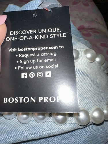 NWT BOSTON PROPER  One Of A Kind PEARL EMBELLISHED DENIM JACKET SIZE: M - Picture 6 of 11