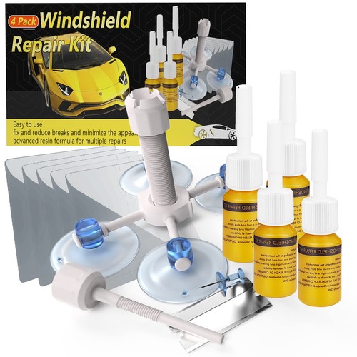 CLAMPER Windshield Repair Kit Windshield Crack Repair Kit 4 Pcs Car Glass Rep...