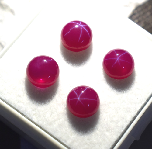 Certified 4 PCS New Red Star Ruby Cabochon Cut 6 Rays Ruby Loose Gemstone - Picture 4 of 12