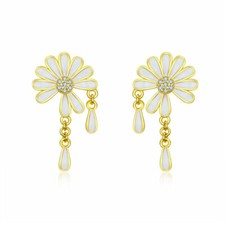 Wostu Authentic S925 Sterling Silver Enamel Daisy Stud Ear Earrings For Women