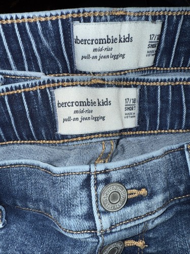 2 Abercrombie Kids Denim Pull-on Jeans Leggings Size 17/18 Short Elastic Waist - Picture 3 of 10