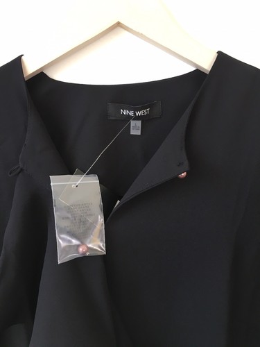 Nine West Ruffle Front blouse Black Long Sleeved pearl button size L UK 14 - Picture 7 of 8
