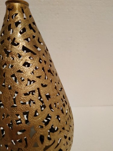 2 Kerzen marokkanische Lampe Laterne antik Tisch Messing Lampe arabischer Text Kalligraphie - Bild 8 von 10