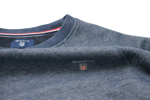 GANT Sweatshirt Men's MEDIUM Pullover Crew Collar Logo Melange Blue - Picture 5 of 10