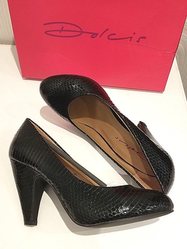 UK5 Faux Reptile LEATHER Black High Court Shoe Ideal for Work DOLCIS eu38 - NEW - Picture 4 of 11