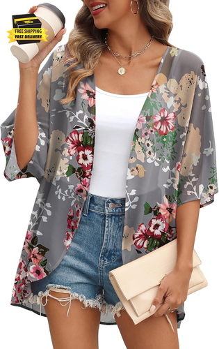 Beach Cover Ups for Women 3/4 Length Sleeve Womens Tops Summer Cardigan Casual B - Picture 2 of 4