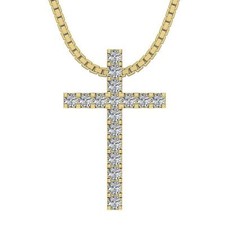 Cross Pendant Necklace VVS1 F 0.45 Carat Round Diamond 14K Yellow Gold 0.85 Inch