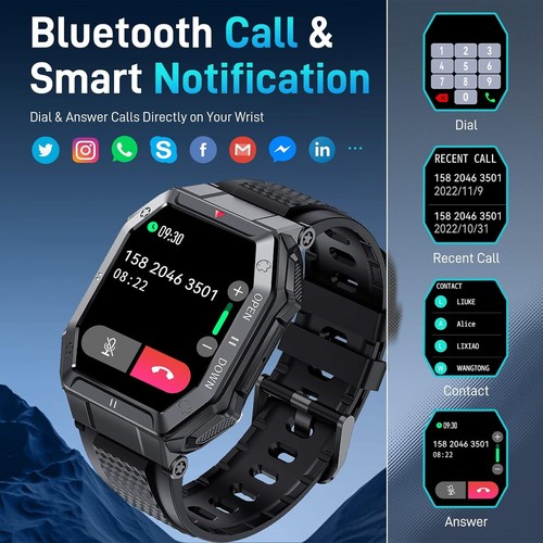 Smartwatch Fitness Tracker für T-Mobile REVVL 6 Pro - HD Tactical 1,85 Zoll - Bild 2 von 8