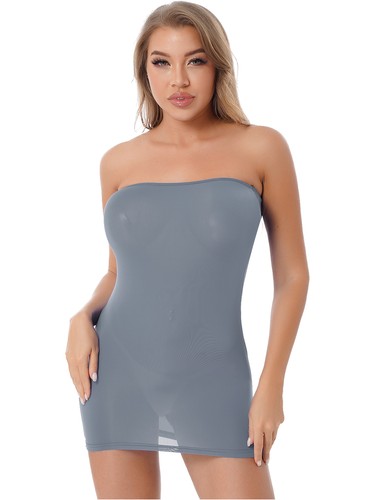 US~ Women Glossy Sheer Strapless Tube Dress Stretchy Bodycon Mini Dress Clubwear - Bild 103 von 160