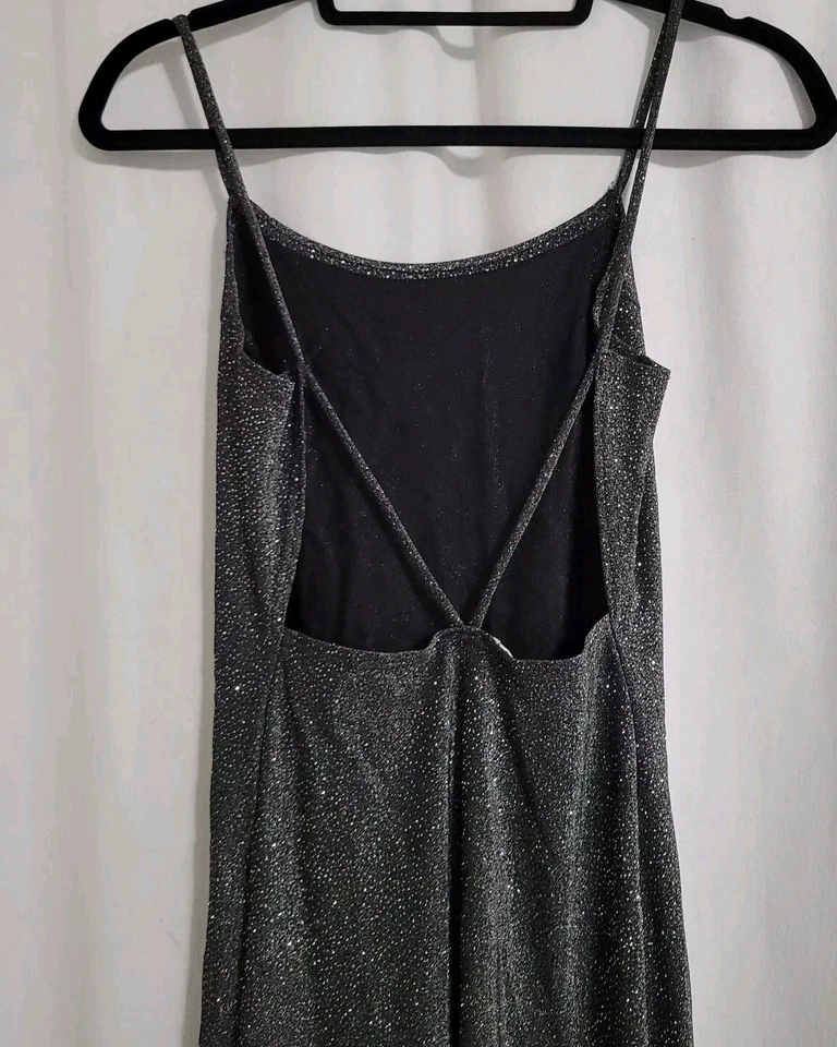 Maxi Vestido De Colección Y2K Salto Brilla Años 90 Año Nuevo Vacaciones Negro Sexy Talla 7/8 Foto 3 de 4