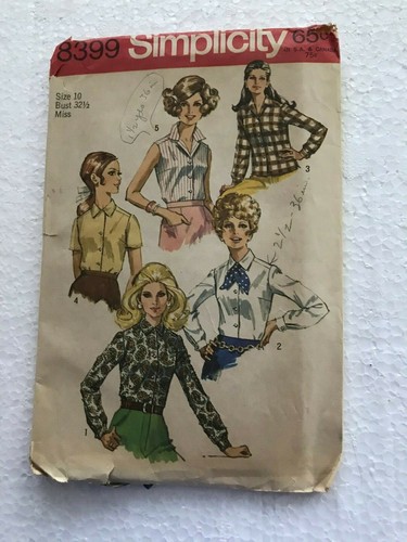 Vintage Simplicity Pattern 8399 Blouse Miss Size 10 Bust 32 1/2" Sewing Clothing - Picture 1 of 2