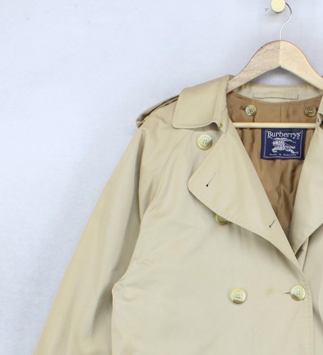 Vintage Burberry Trench Coat Womens Size 12 Beige Double Breasted Wool Lined - Picture 6 of 14