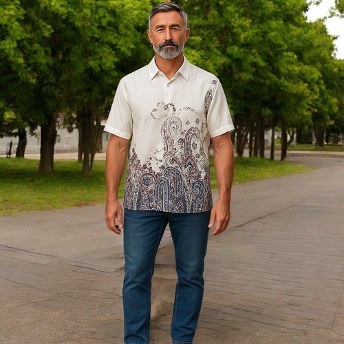 Camicia uomo Havanera misto lino con bottoni XL multicolore manica corta paisley - Foto 4 di 11