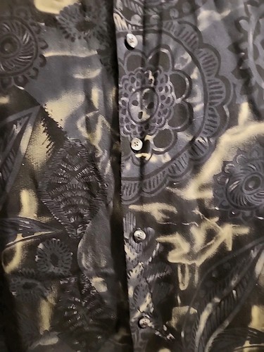 Camisa Perry Ellis Para Hombre 100% Seda Talla Med Azul Gris Tropical Manga Corta Botones - Imagen 6 de 9