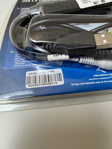 Sabrent USB 2.0 Video/Audio Capture DVD Maker Adapter USB-AVCPT NEW - Afbeelding 2 van 4