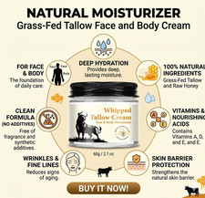 Beef Tallow for Skin -Organic Grass-Fed Whipped Beef Tallow and Honey Balm - De