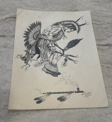 Vintage 1983 Artist Signed Dittrich Native American Indian Dancer? Kodak Photo