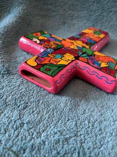 Talavera Mexican Pottery Multicolor Ethnic Religious Christian Cross 8.5” #MM - Picture 8 of 24