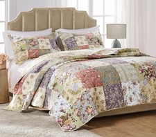 Greenland Blooming Prairie Full/Queen Quilt Set Floral EUC Reversible 90  x90  